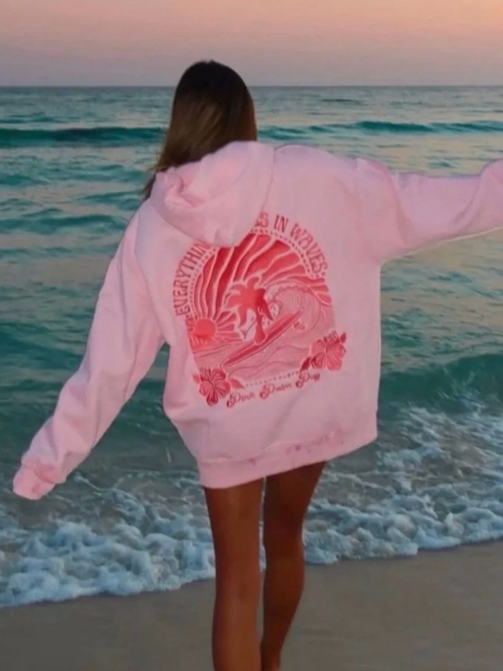 Pink Palm Puff 🌴 Everything Comes in Waves Hoodie 🌊